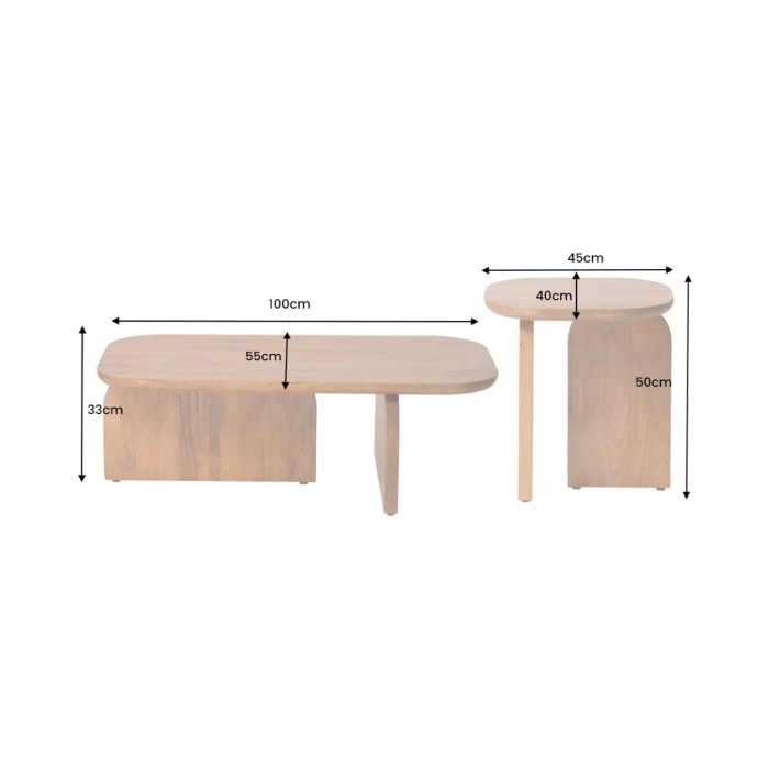Mesas bajas ORION 145 cm en madera de acacia maciza color madera natural