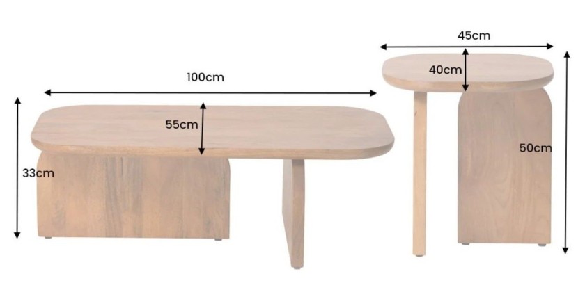 Lot de 2 tables basses ORION en acacia massif dimensions