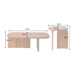 Lot de 2 tables basses ORION en acacia massif dimensions