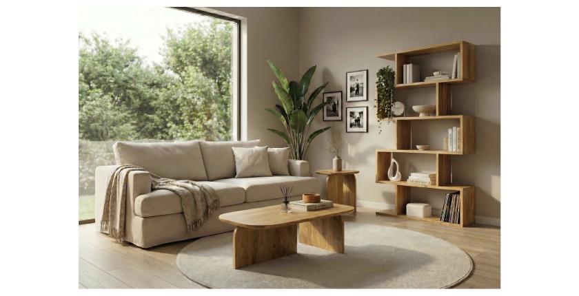 Lot de 2 tables basses en bois de manguier vues éloignées dans un décor 3D