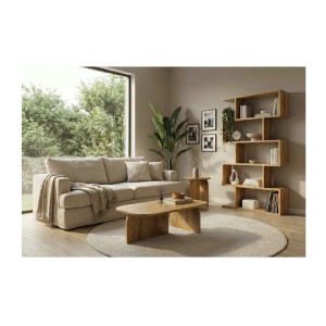 Lot de 2 tables basses en bois de manguier vues éloignées dans un décor 3D