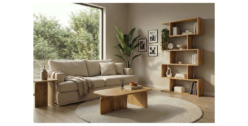 Lot de 2 tables basses en bois de manguier dans un décor 3D