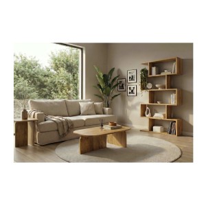 Lot de 2 tables basses en bois de manguier dans un décor 3D