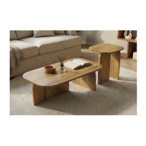 Lot de 2 tables basses en bois de manguier vues de haut