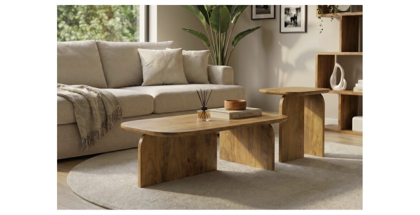 Lot de 2 tables basses en bois de manguier mises en situation