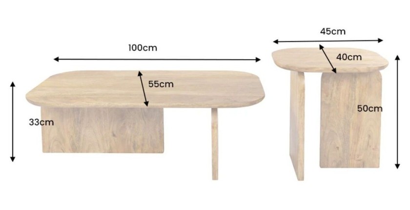 Lot de 2 tables basses en bois de manguier dimensions