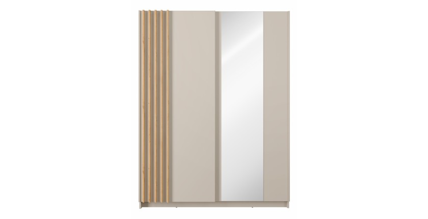 Armoire VARIA 150 cm cachemire et chêne avec miroir et portes coulissantes