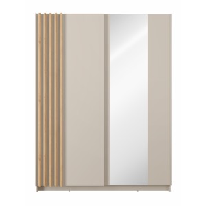 Armoire VARIA 150 cm cachemire et chêne avec miroir et portes coulissantes