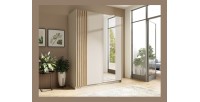 Armoire VARIA 150 cm cachemire et chêne avec miroir et portes coulissantes