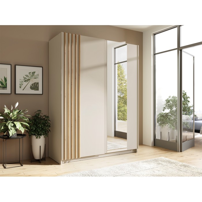 Schrank VARIA 150 cm Kaschmir und Eiche mit Spiegel und Schiebetüren