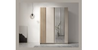 Armoire VARIA 150 cm cachemire et chêne avec miroir et portes coulissantes