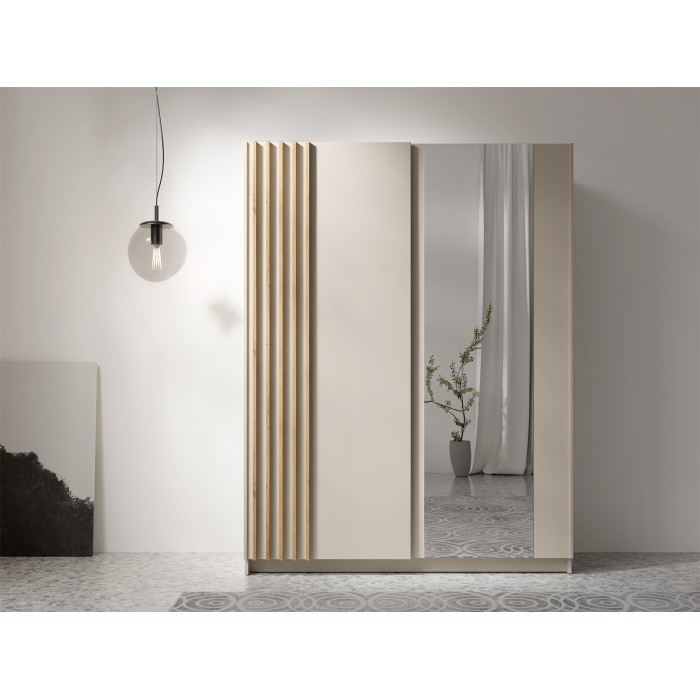 Schrank VARIA 150 cm Kaschmir und Eiche mit Spiegel und Schiebetüren