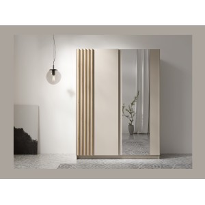 Armoire VARIA 150 cm cachemire et chêne avec miroir et portes coulissantes