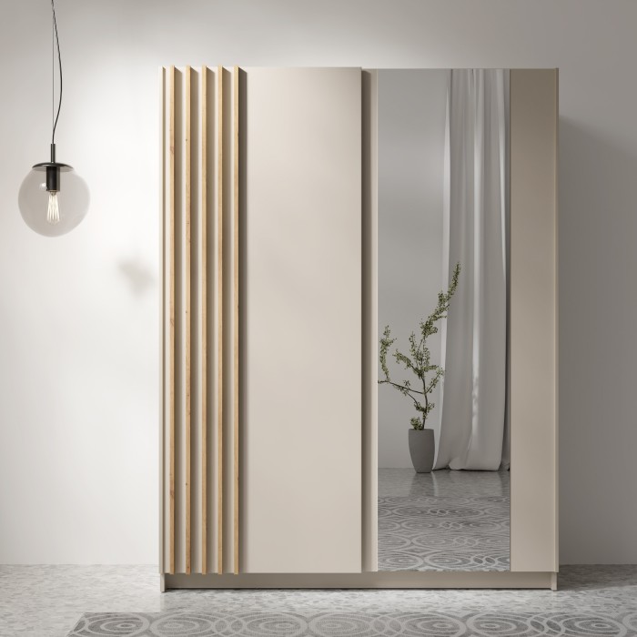 Schrank VARIA 150 cm Kaschmir und Eiche mit Spiegel und Schiebetüren