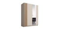 Armoire VARIA 150 cm cachemire et chêne avec miroir et portes coulissantes
