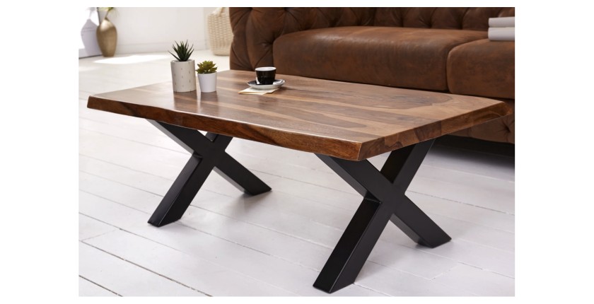 Table basse ORKAN 110cm en bois de Sheesham mise en situation