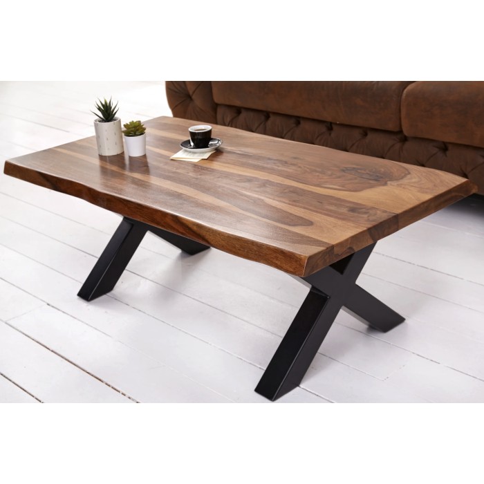 Table basse ORKAN 110cm en bois de Sheesham vue de côté