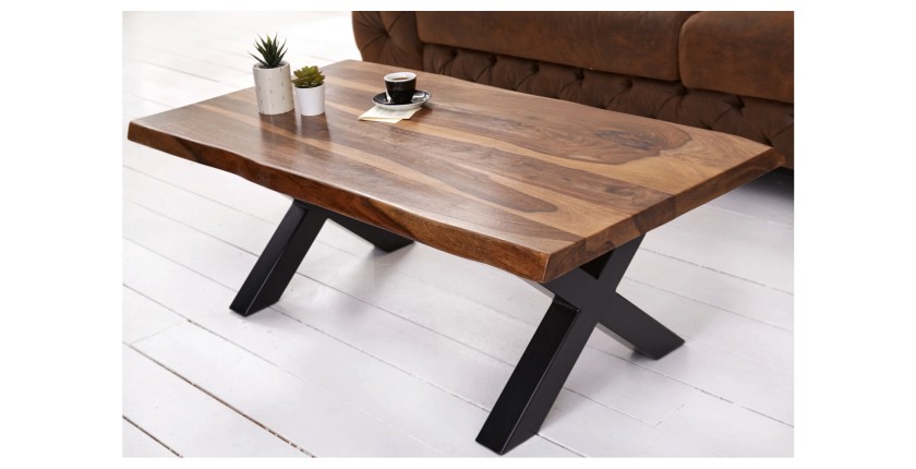 Table basse ORKAN 110cm en bois de Sheesham vue de côté