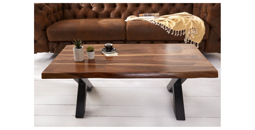 Table basse ORKAN 110cm en bois de Sheesham vue de face
