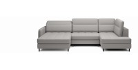 Canapé d’angle convertible BERTHO 306 cm gris – Angle gauche avec coffre 