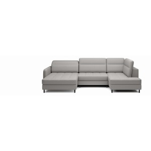 Canapé d’angle convertible BERTHO 306 cm gris – Angle gauche avec coffre 