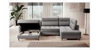 Canapé d’angle convertible BERTHO 306 cm gris – Angle gauche avec coffre 
