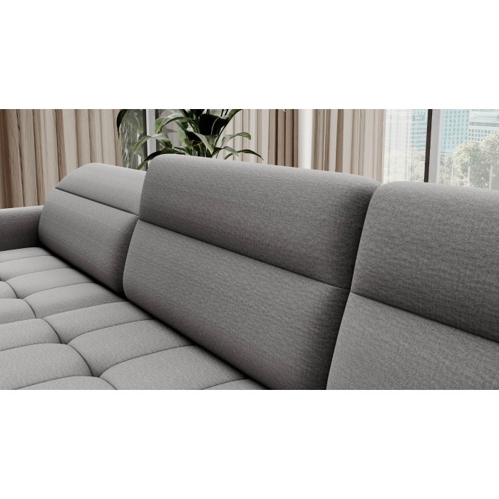 Canapé d’angle convertible BERTHO 306 cm gris – Angle gauche avec coffre 