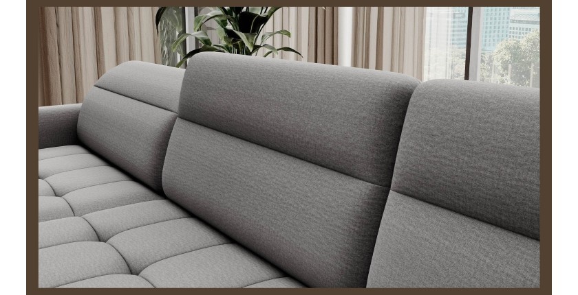 Canapé d’angle convertible BERTHO 306 cm gris – Angle gauche avec coffre 