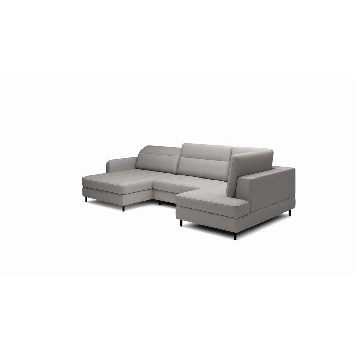 Canapé d’angle convertible BERTHO 306 cm gris – Angle gauche avec coffre 