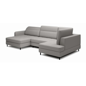 Canapé d’angle convertible BERTHO 306 cm gris – Angle gauche avec coffre 