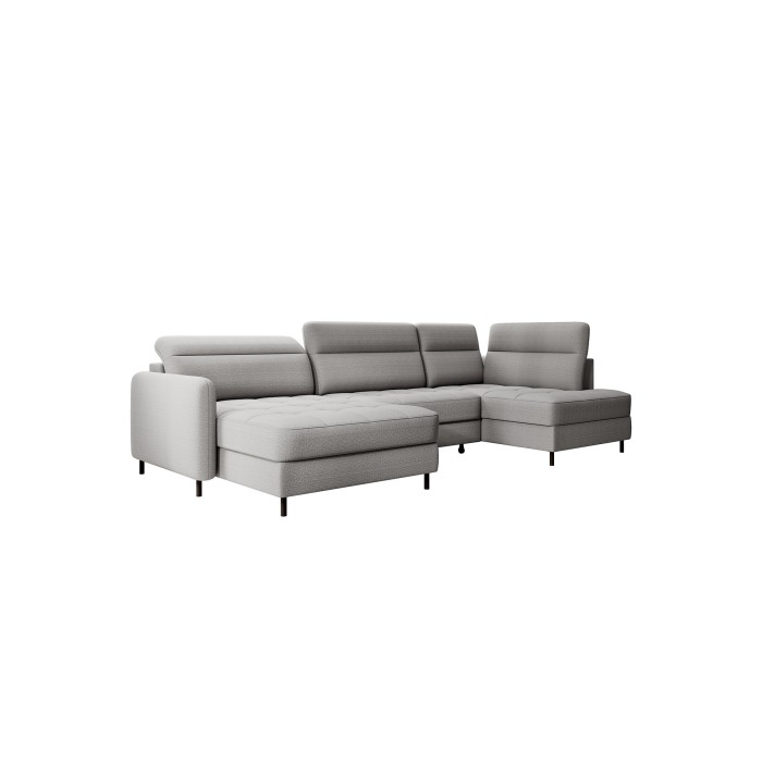 Canapé d’angle convertible BERTHO 306 cm gris – Angle gauche avec coffre 