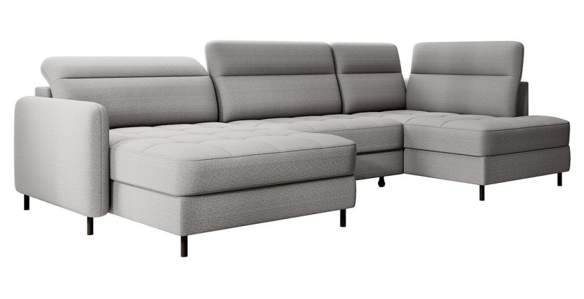Canapé d’angle convertible BERTHO 306 cm gris – Angle gauche avec coffre 