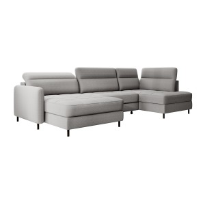 Canapé d’angle convertible BERTHO 306 cm gris – Angle gauche avec coffre 