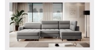 Canapé d’angle convertible BERTHO 306 cm gris – Angle gauche avec coffre 