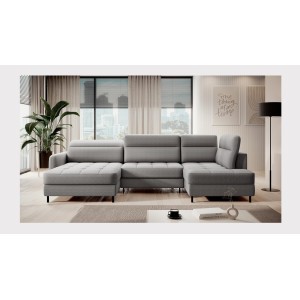Canapé d’angle convertible BERTHO 306 cm gris – Angle gauche avec coffre 