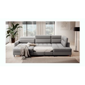 Canapé d’angle convertible BERTHO 306 cm gris – Angle gauche avec coffre 