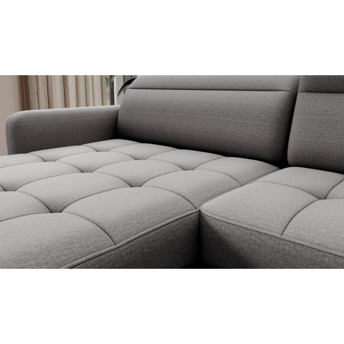 Canapé d’angle convertible BERTHO 306 cm gris – Angle gauche avec coffre 