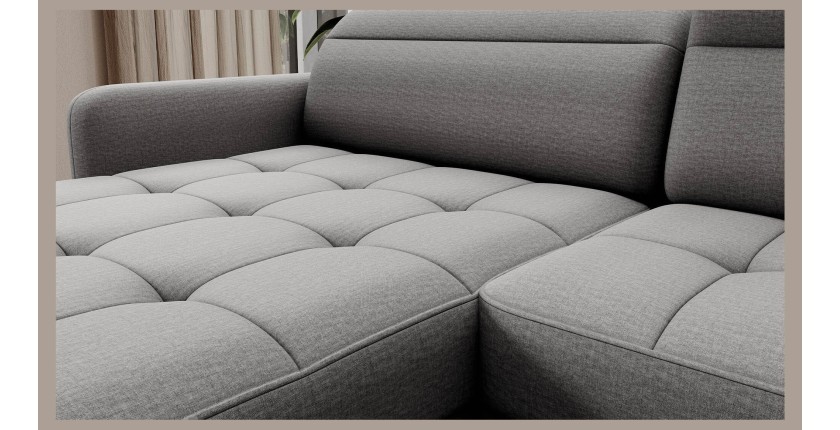 Canapé d’angle convertible BERTHO 306 cm gris – Angle gauche avec coffre 