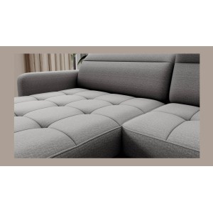 Canapé d’angle convertible BERTHO 306 cm gris – Angle gauche avec coffre 