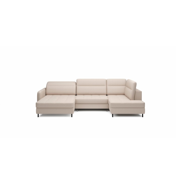Canapé d’angle convertible BERTHO 306 cm beige – Angle gauche avec coffre 