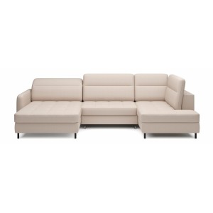 Canapé d’angle convertible BERTHO 306 cm beige – Angle gauche avec coffre 