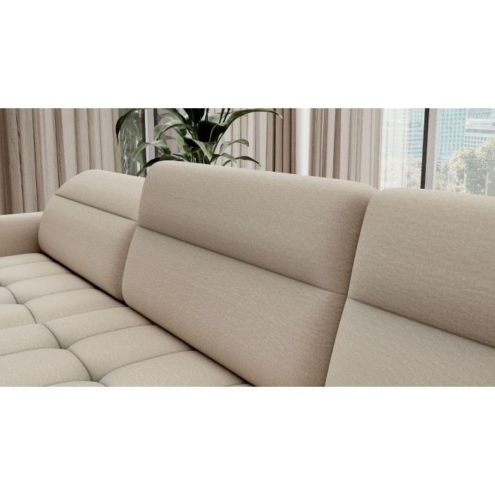 Canapé d’angle convertible BERTHO 306 cm beige – Angle gauche avec coffre 