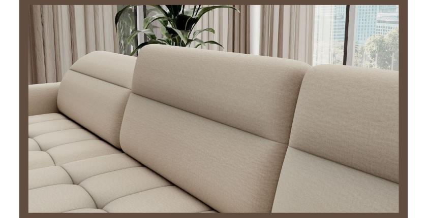 Canapé d’angle convertible BERTHO 306 cm beige – Angle gauche avec coffre 