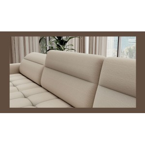 Canapé d’angle convertible BERTHO 306 cm beige – Angle gauche avec coffre 
