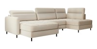 Canapé d’angle convertible BERTHO 306 cm beige – Angle gauche avec coffre 