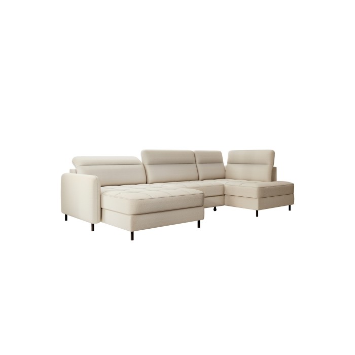 Canapé d’angle convertible BERTHO 306 cm beige – Angle gauche avec coffre 