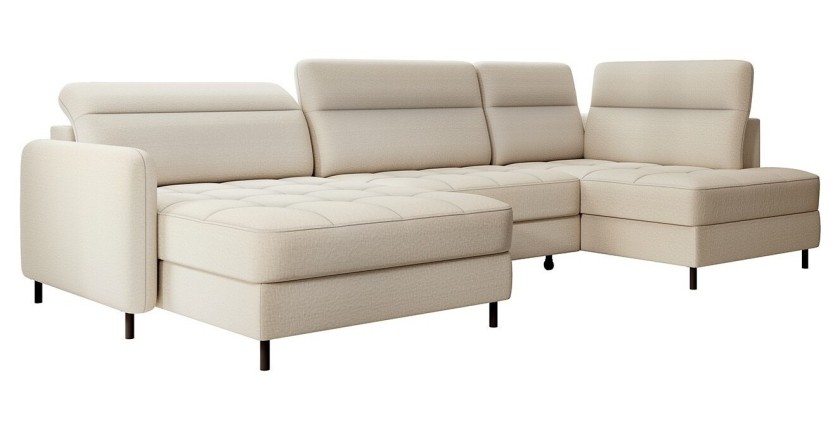 Canapé d’angle convertible BERTHO 306 cm beige – Angle gauche avec coffre 