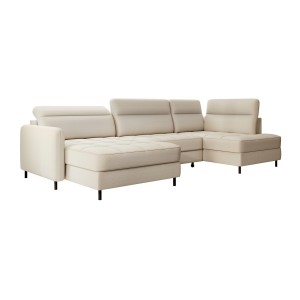 Canapé d’angle convertible BERTHO 306 cm beige – Angle gauche avec coffre 