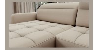 Canapé d’angle convertible BERTHO 306 cm beige – Angle gauche avec coffre 