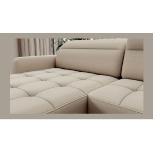 Canapé d’angle convertible BERTHO 306 cm beige – Angle gauche avec coffre 
